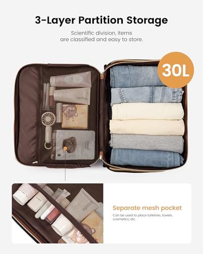 LOVEVOOK Rolling Laptop Bag for Women, Underseat Carry On Bag with Wheels | Fits 17.3 Inch Laptop, 30L Capacity, Silent Wheels, Rolling Briefcase, Carry On Luggage, Personal Item for Work Travel - color: Khaki-apricot