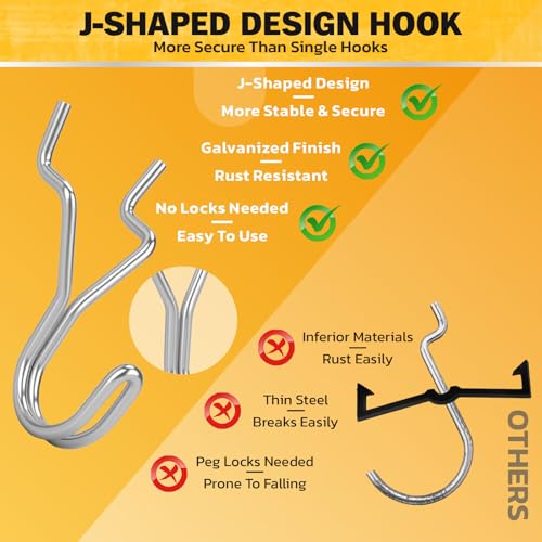 ELEAD 45-Piece Pegboard Hooks J-Hook, Silver J Hooks for Pegboard, Fits 1/8” & 3/16” Pegboards, Heavy Duty Peg Board Hooks for Hanging Keys, Retail Items & Small Tools - style: Silver J Hooks