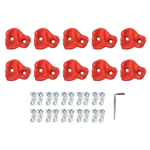 SUNGOOYUE 20 PCS Rock Climbing Holds, Ergonomic PE Rock Wall Grips with Screws and Wrench Tool, for Indoor Outdoor Kids - color: Red