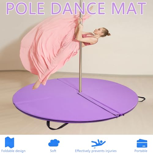 Foldable Pole Crash Mat, Pole Dance Mat, Anti-Collision Cushioned PU Leather Mat for Yoga, Gymnastics, Pole Dancing Red-Rose 2" Tx5.9'W