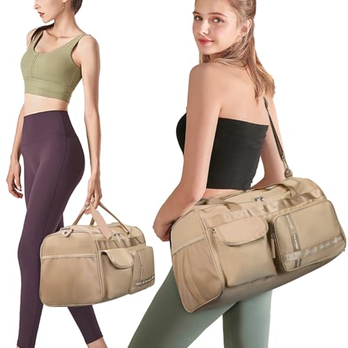MAXTOP Gym Bag for Women Men Travel Duffle Bag Large Capacity Carry On Weekender Overnight Bag With Shoe Compartment Gym Tote Dry Wet Separation Duffel Bag for Travel - color: Khaki, style: Gym Bag