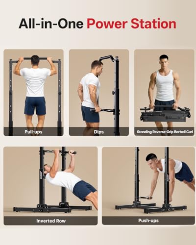 JOROTO Foldable Pull Up Dip Station, Pull Up Bar Free Standing for Home Gym, 450LBS Stable Power Tower, Adjustable Height Multifunction Pull Up Stand, Strength Training Equipment for Men Women