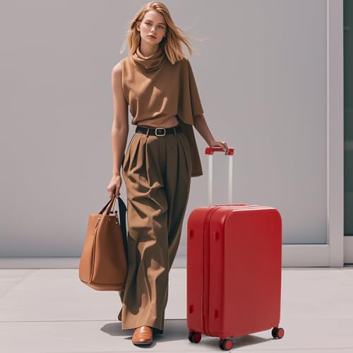 mixi Carry on Luggage, 20'' Suitcase Spinner Wheels Luggage Hardshell Lightweight Rolling Suitcases PC with Cover & TSA Lock for Business Travel, Red - color: Red, size: 20in Carry on