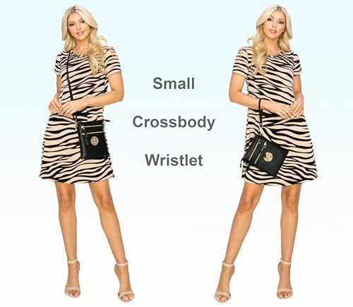 Solene Small Multi Zipper Pockets Crossbody Bag with Detachable Wristlet - color: Tan