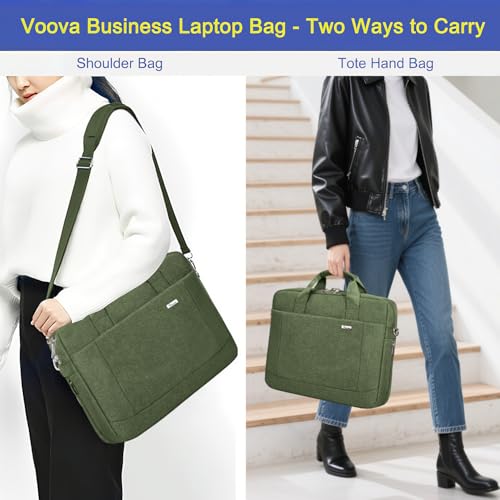Voova 17.3-17 Inch Laptop Bag, Computer Bag, MacBook Bag, Army Green | Expandable splash-proof 17.3-inch laptop messenger bag with removable strap; fits MacBook, HP, Dell, Lenovo and Asus - color: Army Green, size: 17-17.3 Inch