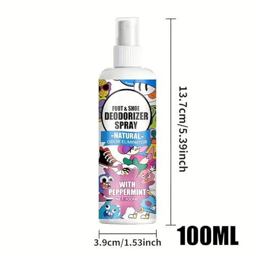 Shoe Smell Remover 100ml Shoe Smell Deodorizer Spray | Footwear Odor Removal Mist for Travel Hiking Home Tennis Leather Fabric Canvas Sneaker