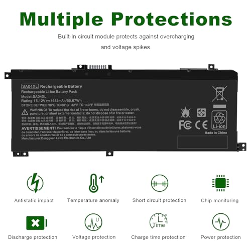 SA04XL SAO4XL Battery for HP Envy X360 15m-ds0011dx 15m-dr0012dx 15m-dr0011dx 15m-ds0xxx 15m-dr0xxx 15t-dr100 15m-dr1xxx 17t-cg100 17-cg100 15M-DR 15M-DS SA04055XL L43267-005 L43248-AC2 HSTNN-OB1F - size: 10.04*3.94*0.2inch