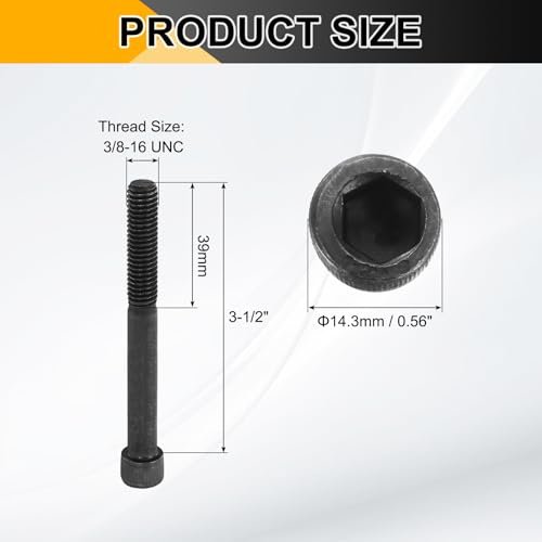 PATIKIL 3/8"-16 x 3-1/2 Socket Head Cap Screws Bolts, 10Pcs Carbon Steel Hex Head Metric Screws for Door Road Bicycle Mountain Bike Auto Ship Communication Equipment, Black - size: 3/8"-16 x 3-1/2