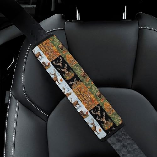 2 Pack Deer Camo Hunting Deers Seat Belt Shoulder Pad Breathable Shoulder Harness Cover for Child, All Vehicles, Neck and Shoulder Support - color: Pattern 1067