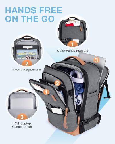 BAGSMART 37L Expandable Travel Backpack Compression Carry On Daypack | Weekender Bag Fits 17" Laptop. Water Resistant Luggage with Packing Cubes and Shoe Pouch. - color: Khaki White