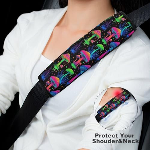 Soft Padded Seat Belt Cover for Girls and Boys, Stroller Pushchair High Chair, 2 Piece Glowing Mushroom Neon Shoulder Protector Anti-Slip Pad - color: Pattern 211