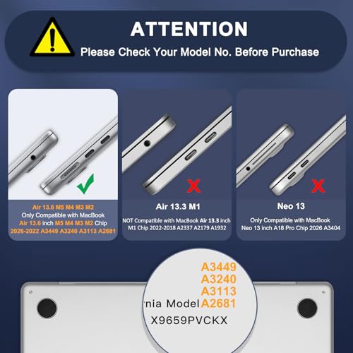 MOSISO Compatible with MacBook Air 13 inch Case M5 2026 M4 M3 M2 2025-2022 | A3449 A3240 A3113 A2681, Hard Shell&Keyboard Cover&Screen Film&Pouch for MacBook Air 13.6 inch Case, Crystal Clear - color: Crystal Clear