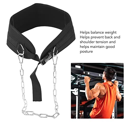 Adjustable Dip Belt, Heavy Duty Dip Belt with Chain and Carabiner for Dips Pull Ups and Weightlifting Exercises, Premium Fabric Weight Training Belt for Men and Women