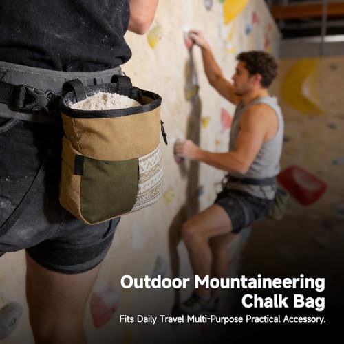 Drfeify Mountaineering Chalk Bag, Large Capacity Travel Bag with Independent Front Pocket, Outdoor Sports Gear for Climbers Hikers - size: Large Khaki