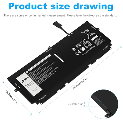 Fancy Buying 52Wh 722KK FP86V Laptop Battery for Dell XPS 13 9300 XPS 13 9310 XPS 13 9380 P117G P117G002 P117G001 Series Notebook 0WN0N0 WN0N0 02XXFW 2XXFW - size: 10.51*4.06*0.16inch