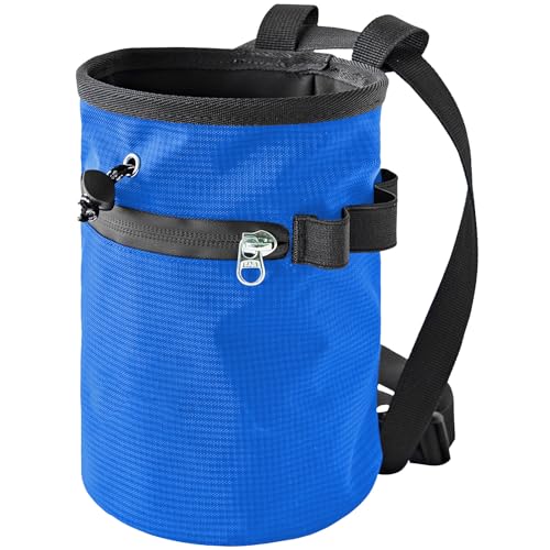 Rock Climbing Chalk Bag & Zippers Pockets Adjustable Bouldering Chalk Bag Bucket for Gym Climbing Gymnastic Bouldering Bucket - color: Sky Blue