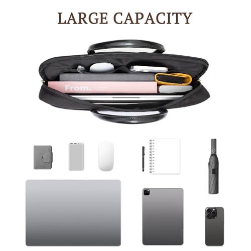 RAINYEAR 14 Inch/15.6 Inch Laptop Bag with Pockets & Handle for Women | Protective Waterproof Elegant Computer Large Capacity Shoulder Bag Case Compatible with MacBook Laptop Computer Notebook - color: Black, size: 13-14 Inch