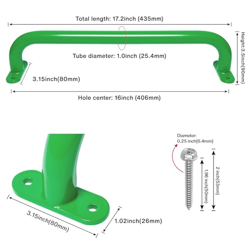 17'' Green Playground Handles Indoor Kids Monkey Bars Ladders 6 Pack | Heavy Duty Solid Steel, Bright Color Smooth Glossy Powder Coated, Comfy Secure Handle Bar for Playset SwingSet Climbing Frame - color: Green