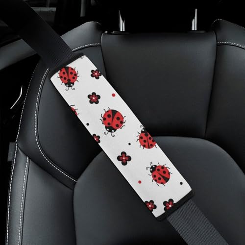 Breathable Seat Belt Shoulder Pad for Adults and Children, Stroller Pushchair High Chair, 2 Pack Cute Ladybug Red White Neck Strap Covers Easy Install (No Tool) - color: Pattern 607