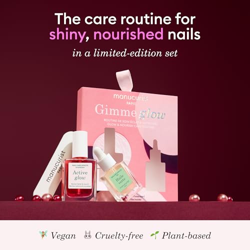 Manucurist Active Glow Raspberry Gift Set with Green Oil | Care Nail Polish and Cuticle Oil Gift Box with Mini Nail File - Vegan Nail Care Gift for Women - color: Active Glow Raspberry Gift Set and Green Oil