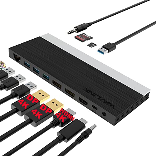 WAVLINK USB C Docking Station,100W PD Charging,Triple 4K Display Type-C Adapter(HDMI,2 DisplayPort,Ethernet,4 USB 3.0,SD/TF Card Reader,3.5mm Audio) for MacBook Pro,Dell XPS 13/15,HP,Lenovo Yoga