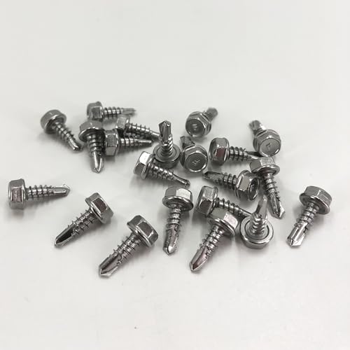 QSJ 200PCS Sheet Metal Screws Assortment Kit Hex Washer Head Truss Head 410 Stainless Steel Fast Self Tapping Screws with Screwdriver Bit Silver - color: Hex & Truss #8 Kit 2（200）
