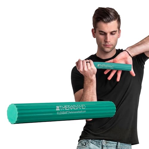 THERABAND FlexBar, Flex Bar, Physical Therapy, Tennis Elbow, M, Green | Flex therapy bar for physical therapy, wrist and forearm exercise, with non slip grip and compact design - color: Green - Medium, style: Old Version