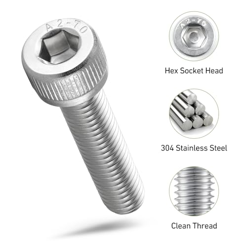 M5-0.8 x 35mm Bolt, 60PCS M5 Hex Socket Head Cap Screws Bolts, 304 Stainless Steel 18-8, Full Threads, with Hex Spanner - size: M5x35mm