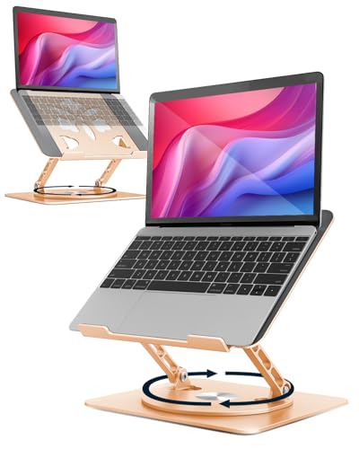 Aoviho 360° Rotating Laptop Stand for Desk | Adjustable, Foldable, Portable Aluminum Ergonomic Riser | Compatible with MacBook, Dell, HP & All Laptops 10-16 inch | Gold - color: Gold
