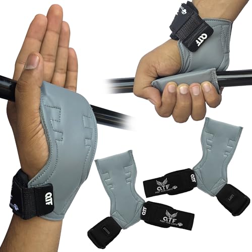 QTF Weight Lifting Grips (Pair) for Heavy Powerlifting, Wrist Straps for Deadlifts, Rows, Pull Ups, with Neoprene Padded Wrist Wraps Support and Strong Rubber Gloves or Straps for Bodybuilding. - color: Grey-, size: L
