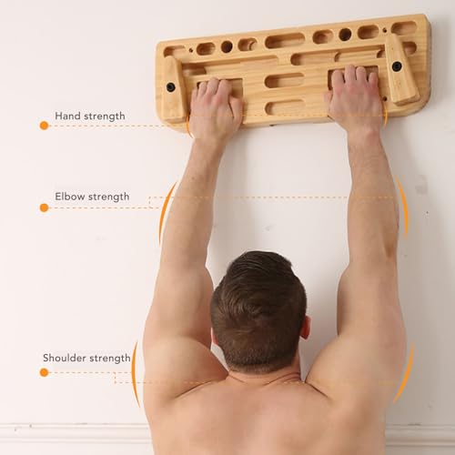 Training Hang Board, Climbing Hang Board, Solid Wood Various Grip Hole Enhanced Strength Exercise Compact Climbing Finger Board for Home Gym Outdoor