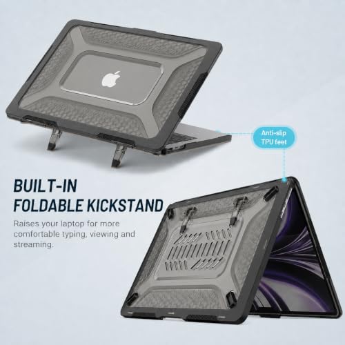 Soonjet Heavy Duty Case for MacBook Air 15 inch M5 M4 M3 M2 2026-2023 Black | Shockproof Hybrid Laptop Cover, Rugged Hard Shell, Drop Protection, TPU Bumper, Foldable Kickstand, Anti Fingerprint Scratch - color: Bumper Black