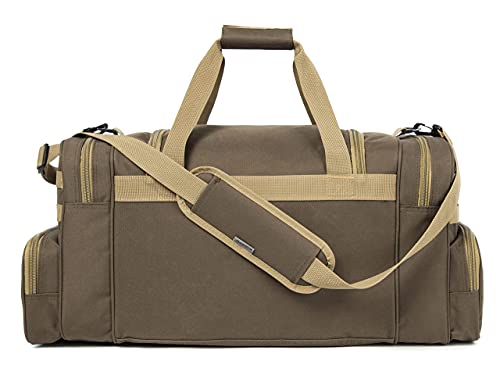 Tactical Range Duffel Heavy Duty Military Molle Gear Travel Sports Gym Bag Lockable Zippers with US Flag Patch (27 In Khaki) - size: 27 In Khaki