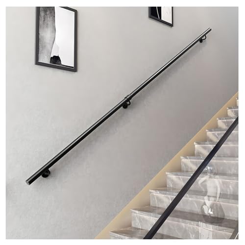 Metal il with 2 Brackets Round Tube Wall-Mounted Railing for Indoor/Outdoor Use Stair Railing Kit for Stairs Balconies Terraces & Villas (450cm/14.8ft) - size: 450cm/14.8ft