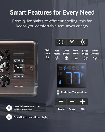 Howeall 4" x 10" Super Quiet Register Booster Fan - Upgrade Smart Register Vent with Ionizer and Dual Intelligent Thermostat Control - Heating Cooling Vent Fan Booster - Charleston Design (ORB) - color: Antique Bronze, size: 4" x 10"
