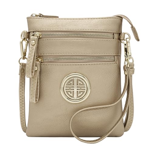 Solene Small Multi Zipper Pockets Crossbody Bag with Detachable Wristlet - color: Rose Gold-1