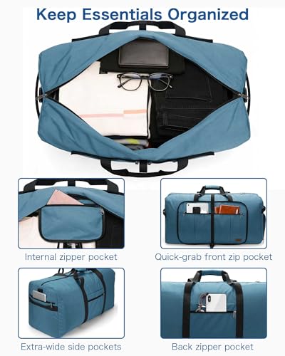 120L Foldable Waterproof Travel Duffel Bag for Men and Women with Shoe Compartment (Light Blue, EXTRA LARGE, 120L) - color: Light Blue, size: 120L