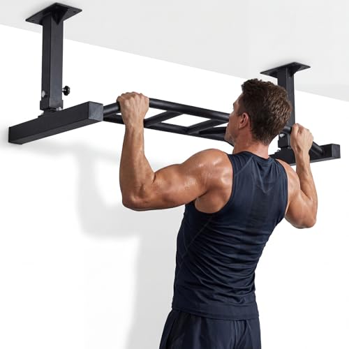 47 Inch Ceiling Mount Pull Up Bar Adjustable Height&Supports to 600 Lbs Indoor Chin-Up Bar Fitness Trainer for Home Gym Workout Strength Training Equipment
