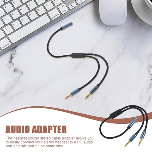 Y Splitter Cable Headset Jack Adapter Cord with Strain-Relief Rings and Label Stereo Earphone Splitter for Audio and Microphone Input Compatible with Laptops and Smartphones