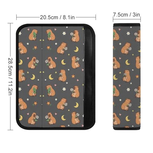 2PCS Capybara Moon Floral Black Car Seat Belt Pad Universal Soft and Comfortable Harness Pads Strap for Kids, Car Seats Pushchair Strollers High Chair Pushchair - color: Pattern 25