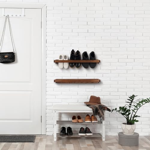 Wenqik 2 Pcs Wall Mounted Wooden Shoe Rack 30 Inch Rustic Wood Wall Hanging Shoe Rack Space Saving Footwear Holder Shoes Storage Organizer for Mudroom, Entryway, Closet (Burnt Wood) - color: Burnt Wood