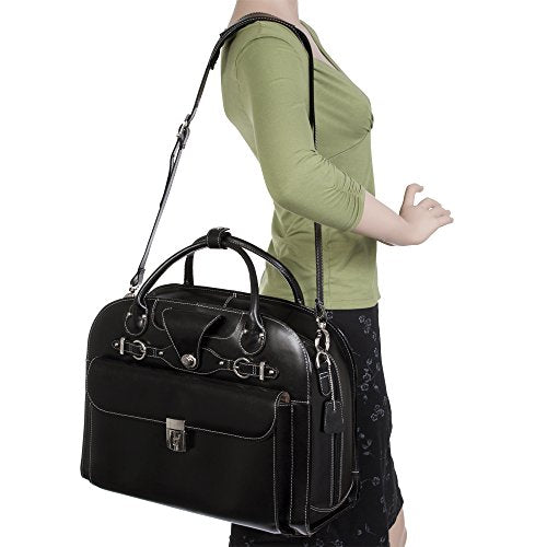McKlein ROSEVILLE, Top Grain Cowhide Leather, 15" Leather Detachable -Wheeled Ladies' Laptop/Computer & Tablet Business Briefcase Bag/Women's Rolling Overnight Travel Bag, Removable trolley case - color: Black