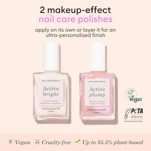 Manucurist Active Icons Duo Bright & Plump Nail Polish Set | Nail Care Duo with Active Bright and Active Plump - Helps Brighten Nails for a Natural-Looking Glow - No Lamp, Vegan - color: Active Bright, Active Plump