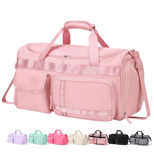 MAXTOP Gym Bag for Women Men Travel Duffle Bag Large Capacity Carry On Weekender Overnight Bag With Shoe Compartment Gym Tote Dry Wet Separation Duffel Bag for Travel - color: All Pink, style: Gym Bag