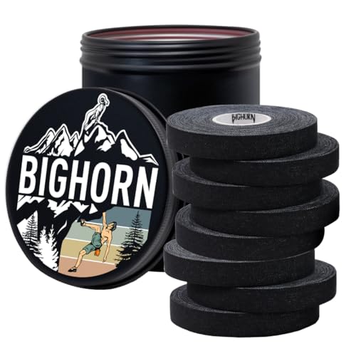 Bighorn Athletics Finger Tape, Male Climber Tin, 0.5" x 45ft, 8Rolls, Black | Climbing tape with retro design tape holder for tension support & bouldering. EZ tear, strong adhesive, residue-free. - color: Black