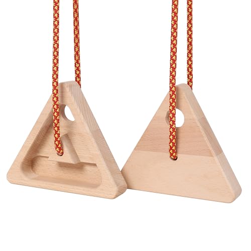 2Pcs Triangle Climbing Hangboard with Rope, Training Finger Grip, Fingerboard Rock Climbing for Outdoor Home - color: Brown-A