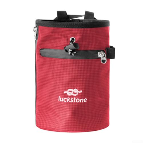 Climbing Chalk Bag with Anti-Leak Drawstring, 420D Oxford Magnesium Powder Bag for Rock Climbing and Weightlifting, Gym Chalk Bucket with Phone Pocket and Adjustable Belt, Blue(Red) - size: Red