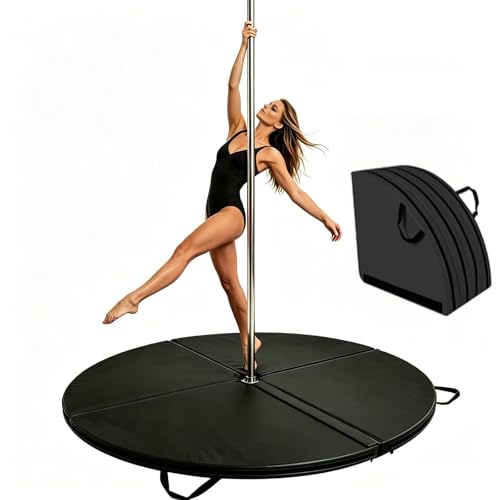 Foldable Pole Crash Mat, Pole Dance Mat, Anti-Collision Cushioned PU Leather Mat for Yoga, Gymnastics, Pole Dancing Black 2" Tx5.9'W