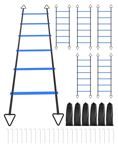 6 Packs Agility Ladder Speed Training Set - 36 Detachable Rungs (20 Inches Each) with 24 Ground Stakes, Portable Exercise Ladders for Soccer Football Footwork Training w/Carry Bag - color: blue