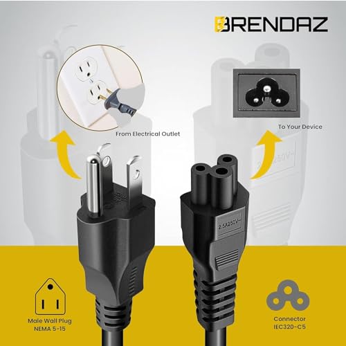 3 Prong Power Cord Replacement for Computers, TV, Monitors, Compatible with Samsung, LG, Dell, HP, Acer, Asus, NEMA 5-15P to C5 Power Cable -Mickey Mouse Connector (6-Feet) - size: 6-Feet